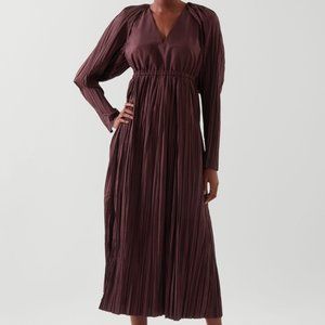 COS LONG-SLEEVE PLEATED MAXI DRESS BURGUNDY SZ 4